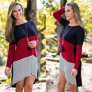 Womens Ladies Long Sleeve Stitching Color Blended Cotton Shirt Tops Blouse US